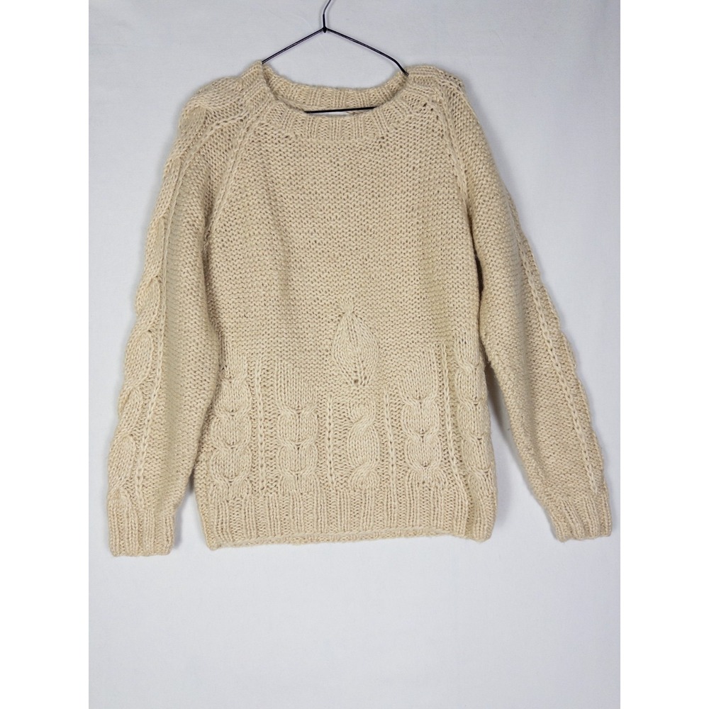 VTG Wool Blend Fisherman Sweater Women S Ivory Cableknit Pullover Geoffrey Beene